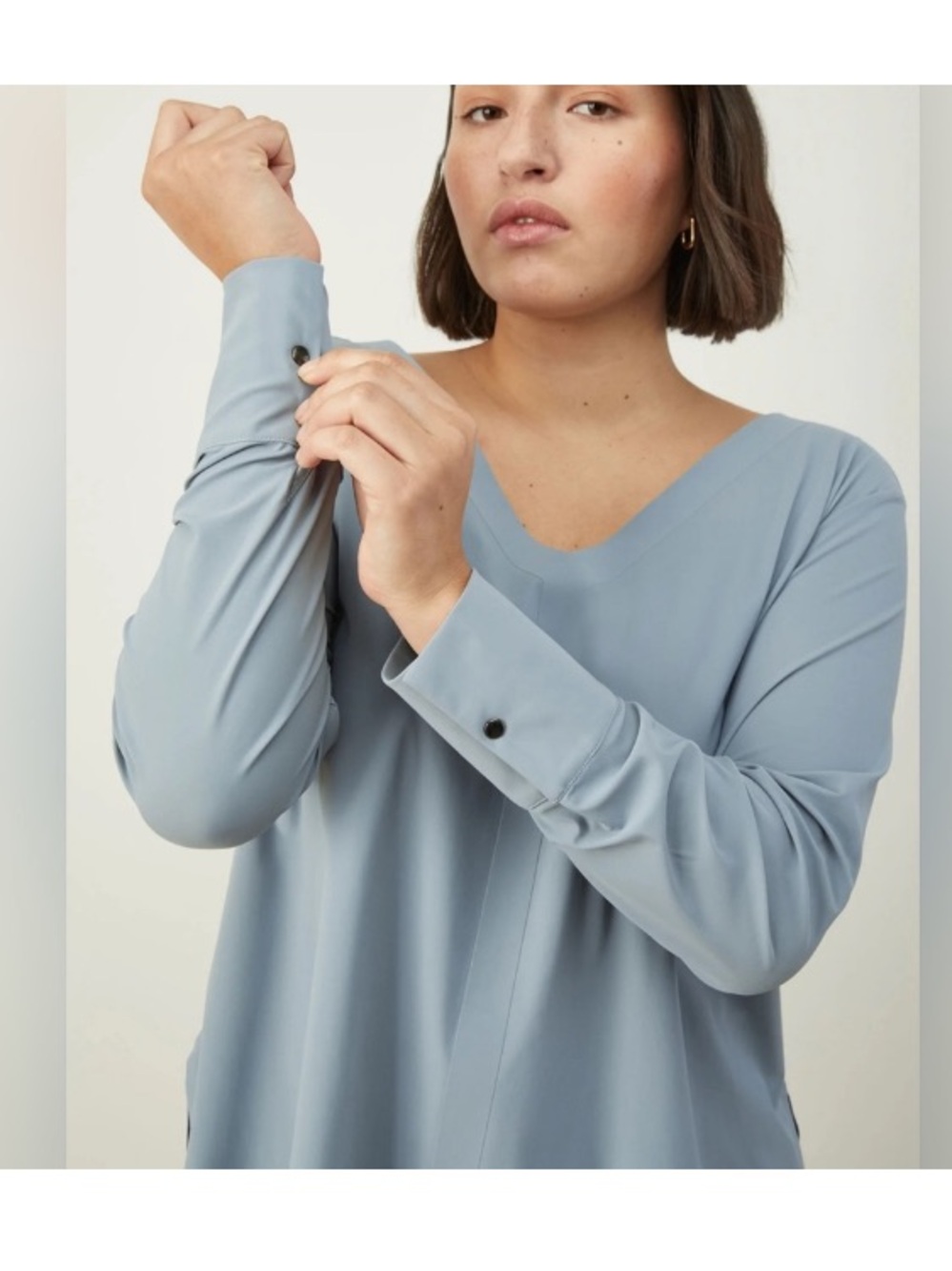 ADAY Something Tailored long sleeve v neck shirt top Athleisure sz S